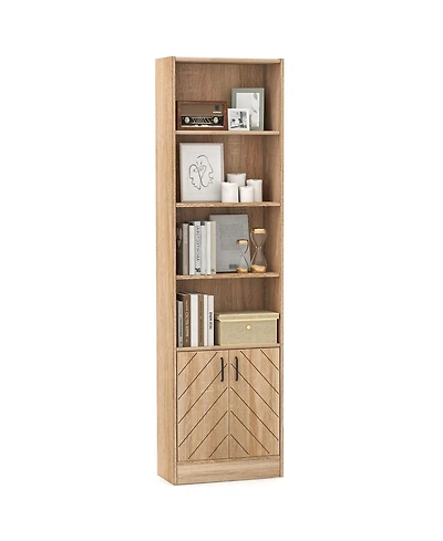 Gymax 71 Inch Bookshelf with 2-Door Cabinet 6 Tier Bookcase Tall Storage Cabinet Display Rack