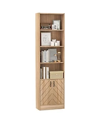 Gymax 71 Inch Bookshelf with 2-Door Cabinet 6 Tier Bookcase Tall Storage Cabinet Display Rack