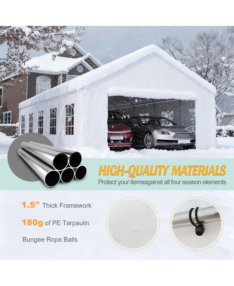 Asagikoiai 16x32 Heavy Duty Metal Carport Canopy with Sidewalls and Doors