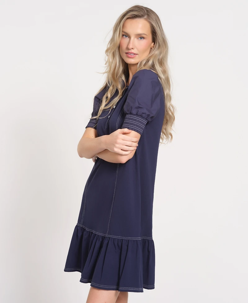 Isaac Mizrahi Women's Puff-Sleeve Crewneck Mini Dress