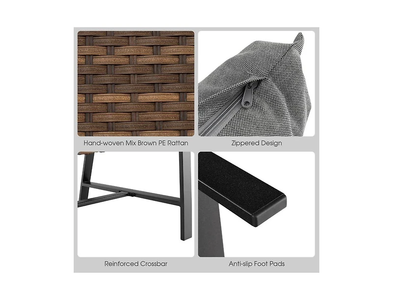 Boyel Living 2 Pieces Patio Rattan Coffee Table Set with Shelf and Quick Dry Cushion