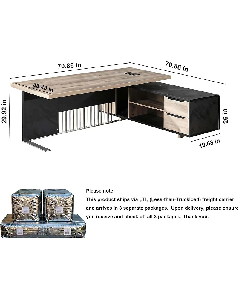 Logicfox Large Executive Desk with Drawers Cabinet Outlet Cable Management for Business Furniture Set Workstation