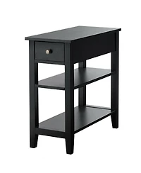 sumyeg 3-Tier Nightstand Bedside Table Sofa Side with Double Shelves Drawer