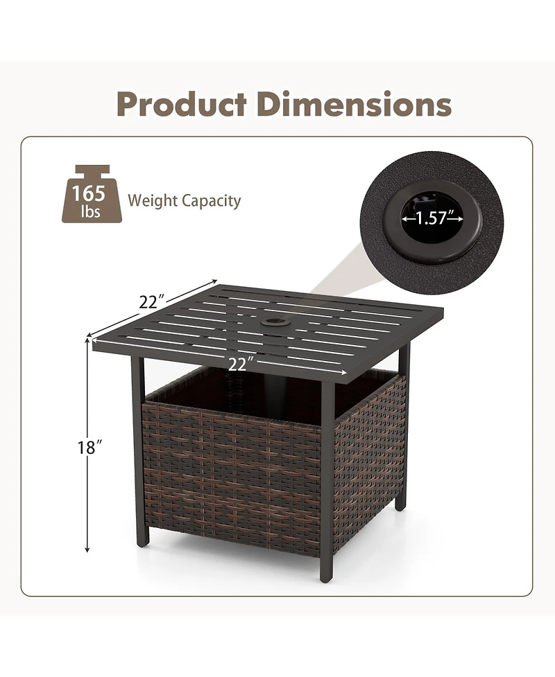 sumyeg Outdoor Patio Rattan Wicker Side Table with Steel Frame for Deck and Garden
