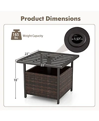 sumyeg Outdoor Patio Rattan Wicker Side Table with Steel Frame for Deck and Garden