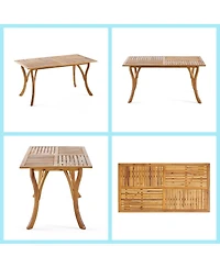 Asagikoiai Outdoor 7-Piece Acacia Wood Dining Set with Wicker Woven Chairs and Cushions