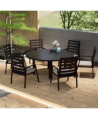 Leisuremod Chelsea 7-Piece Aluminum Outdoor Dining Set 60 inches. Round Table and 6 Armchair with Cushions