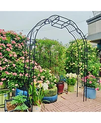 Clihome Metal Garden Arch with Gate 79.5" Wide x 86.6" High Climbing Plants Support Rose Arch Outdoor
