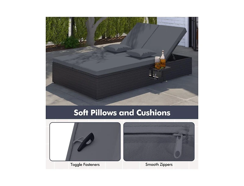 Boyel Living Patio Double Chaise Lounge with Cushions and Folding Side Trays