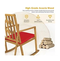 Boyel Living Patio Acacia Wood Rocking Chair Sofa with Armrest and Cushion for Garden Deck
