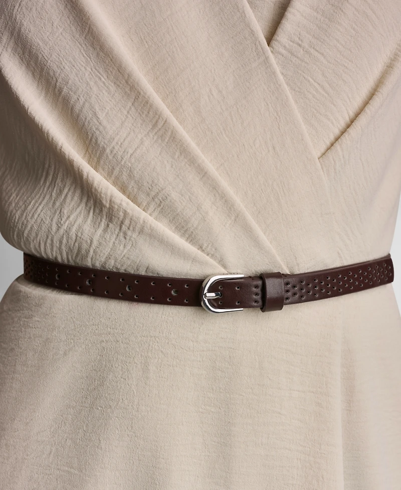 Dkny Women's Sleeveless Faux Wrap Removable Buckle Belt Shirt Dress