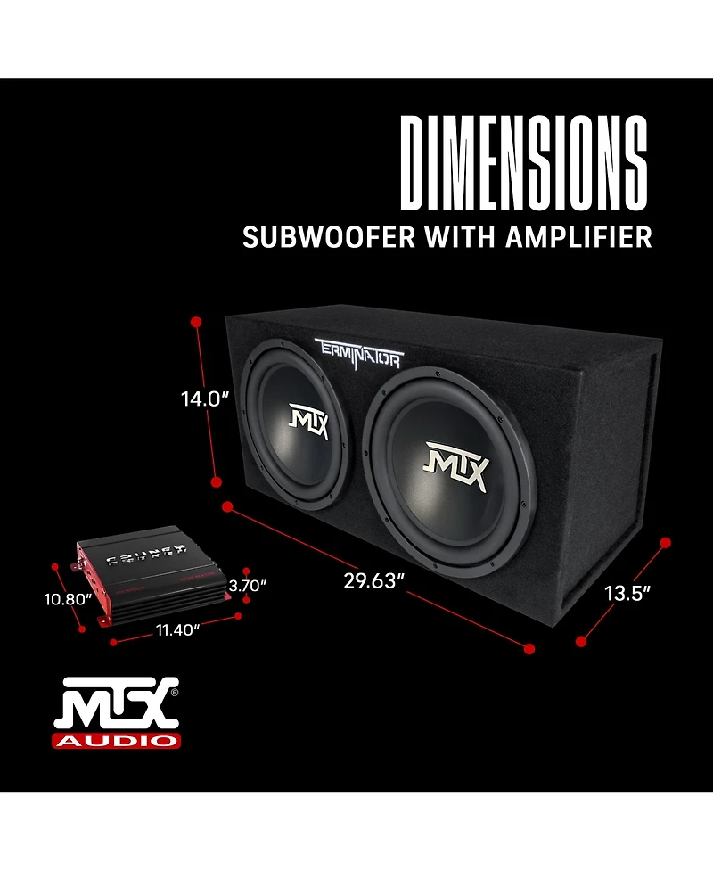 Crunch 2 Channel Car Audio Amplifier and Mtx 12 Inches Dual Loaded Subwoofer Enclosure
