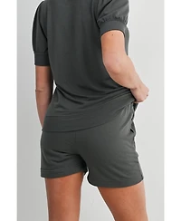 Hello Miz Maternity French Terry Lounge Set - Puff Sleeve Top and Shorts with Pockets