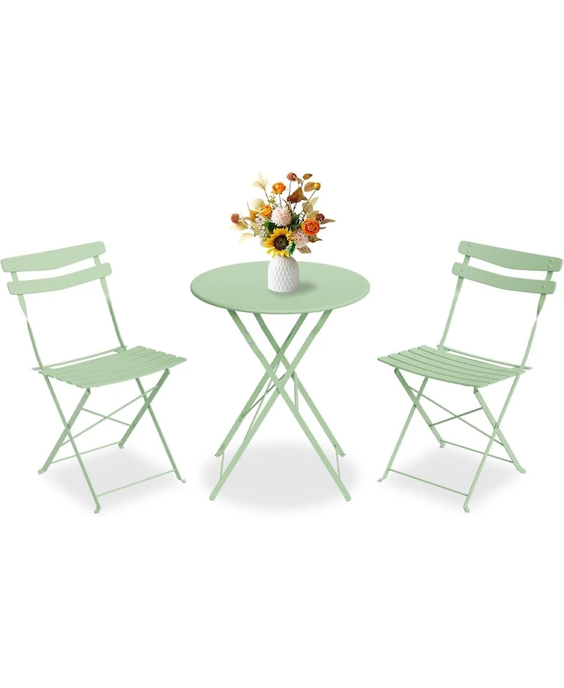 gaomon 3 Piece Folding Patio Bistro Set, Metal Table and 2 Chairs, Compact Outdoor Indoor Bistro Set for Balcony, Garden, Yard