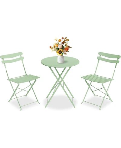 gaomon 3 Piece Folding Patio Bistro Set, Metal Table and 2 Chairs, Compact Outdoor Indoor Bistro Set for Balcony, Garden, Yard