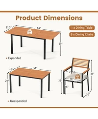 Clihome 7-Piece Patio Dining Set Wood Metal with Seat Cushions and Umbrella Hole