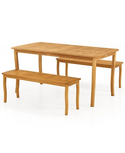 Clihome 3 Pieces Patio Dining Set with Acacia Wood Outdoor Table and Benches