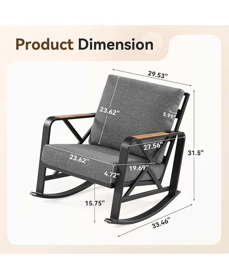 Tribesigns Outdoor Rocking Chair Set of 2, Patio Furniture Sets, Waterproof Rocking Chair with Thick Cushion, Metal Rocker for Balcony