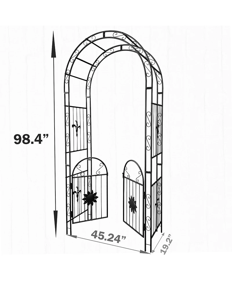 Clihome Outdoor Metal Garden Arch with doors Garden Arbor Trellis Climbing Plants Support Arch