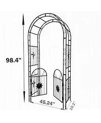 Clihome Outdoor Metal Garden Arch with doors Garden Arbor Trellis Climbing Plants Support Arch