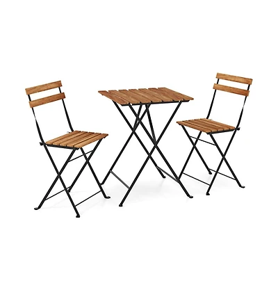 Boyel Living 3 Piece Patio Acacia Wood Bistro Set with Slatted Seat and Tabletop