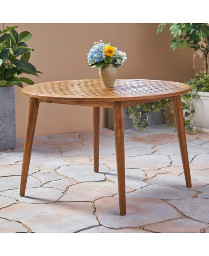 Asagikoiai 4-Piece Wicker Patio Dining Set with Acacia Wood Table and Weatherproof Cushions