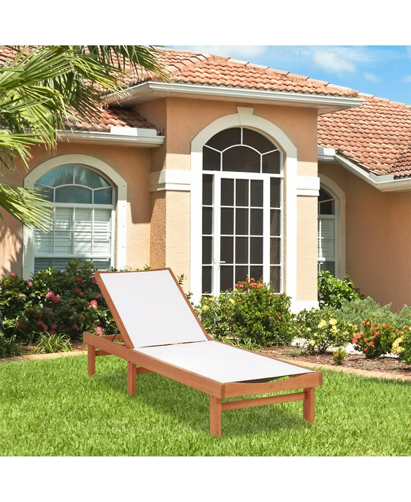 Clihome Outdoor Wood Chaise Lounge Chair with 5-Position Adjustable Back