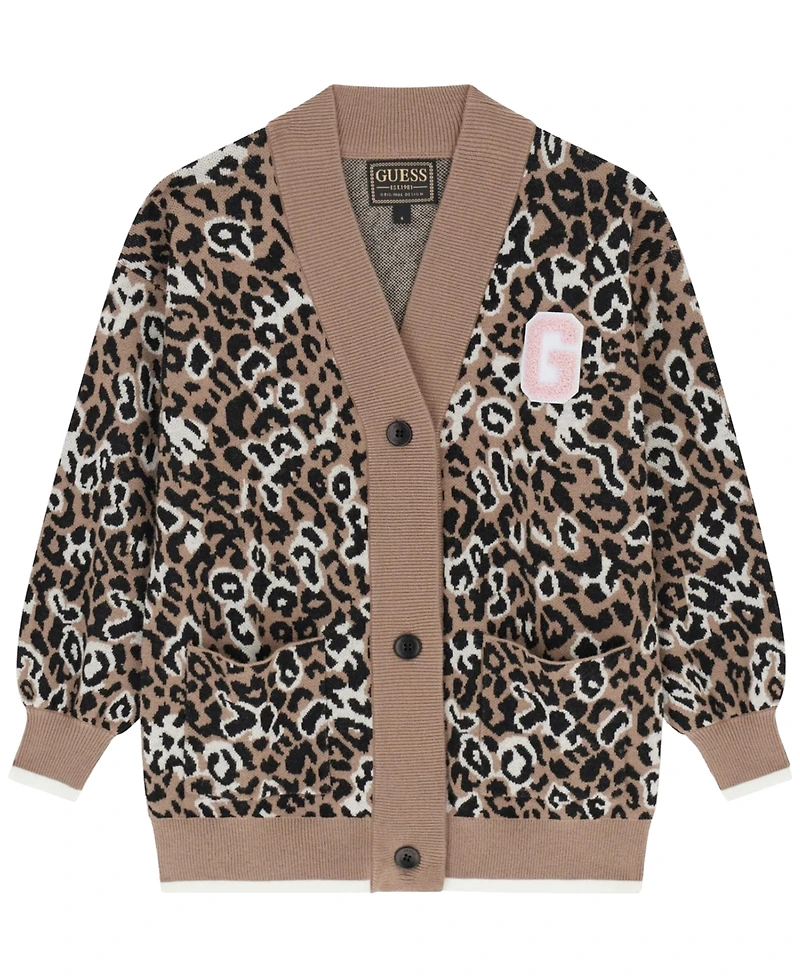 Guess Girls' 7-16 Long-Sleeve Leopard Cardigan Sweater