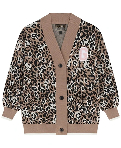 Guess Girls' 7-16 Long-Sleeve Leopard Cardigan Sweater