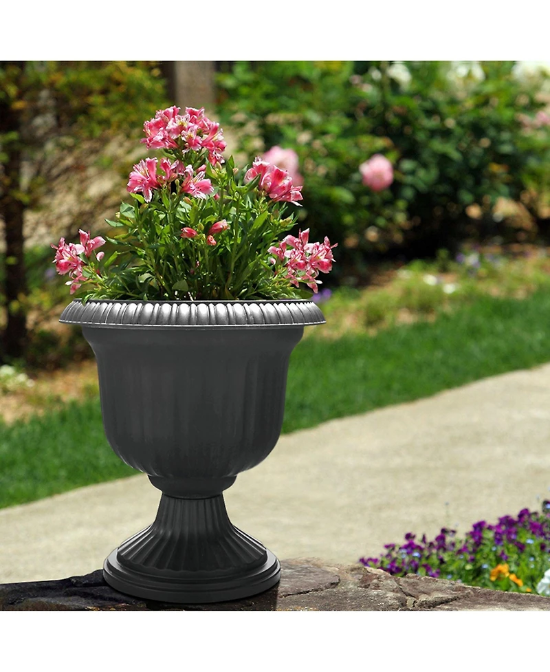 Southern Patio 14" Outdoor Lightweight Resin Utopian Urn Planter, Stone (2 Pack)