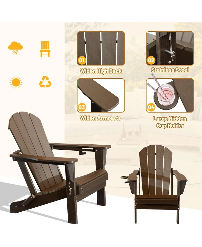 Clihome Folding Outdoor Adirondack Chairs with Cup Holders