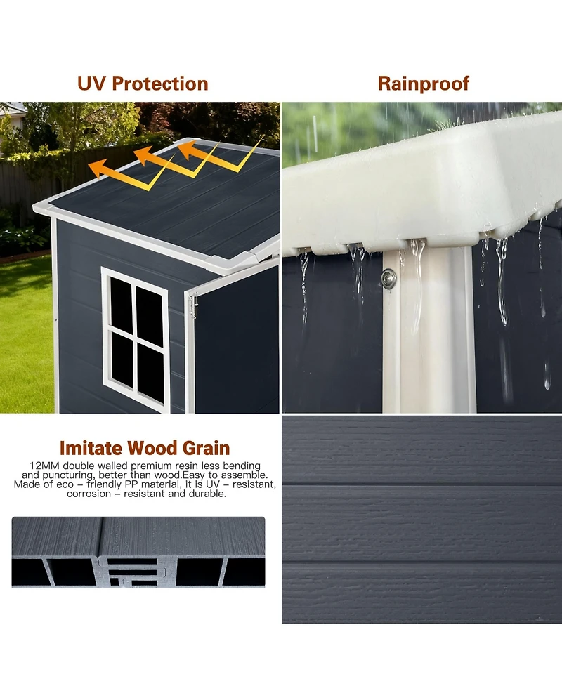 Clihome Plastic Outdoor Storage Shed with Floor and Lockable Door