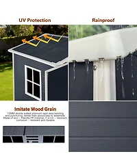Clihome Plastic Outdoor Storage Shed with Floor and Lockable Door