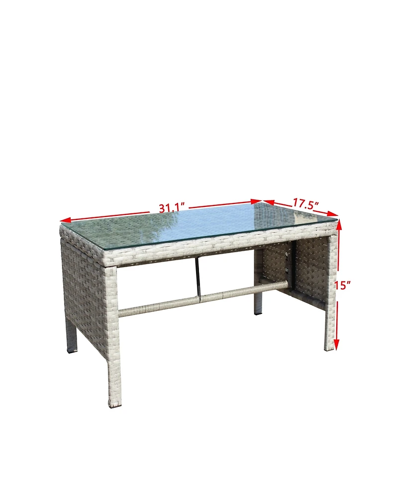 Clihome Outdoor Wicker Coffee Table with Tempered Glass Top - Weather Resistant Patio Table