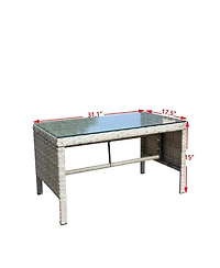 Clihome Outdoor Wicker Coffee Table with Tempered Glass Top - Weather Resistant Patio Table