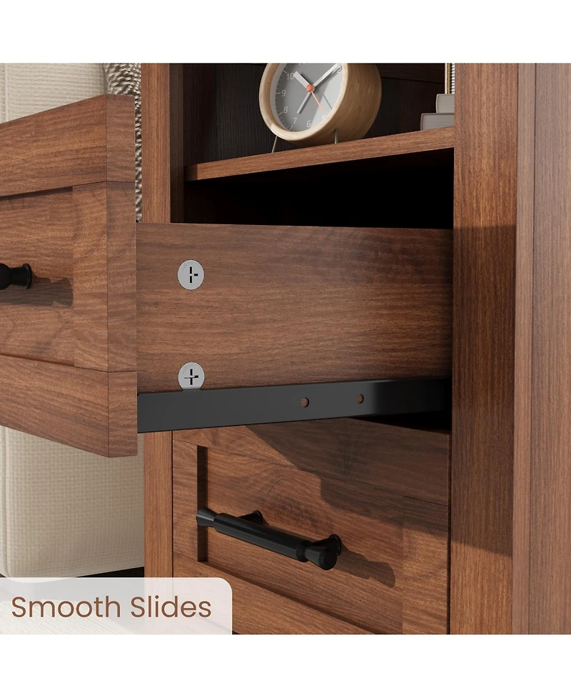 gaomon Set of 2 Farmhouse Nightstand with Charging Station 2 Drawers and Open Shelf, Usb/Type-c/Ac Outlets