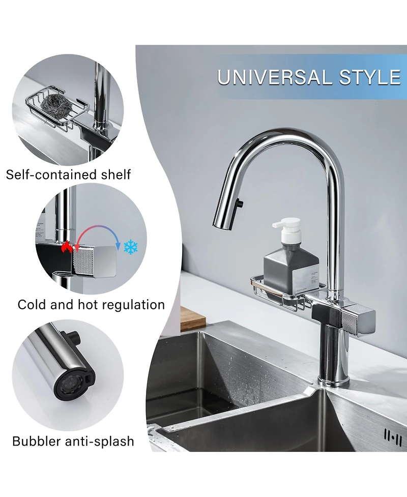 Phying High Arc Pull Down Kitchen Faucet Modern Single Hole Stainless Steel Sink Faucet for Home Kitchen Bathroom