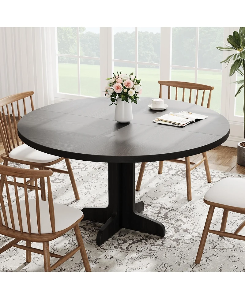 gaomon Round Dining Table for 4, 47 Inch Farmhouse Kitchen with Wood Tabletop and Stable Base, Circle Dinning Room