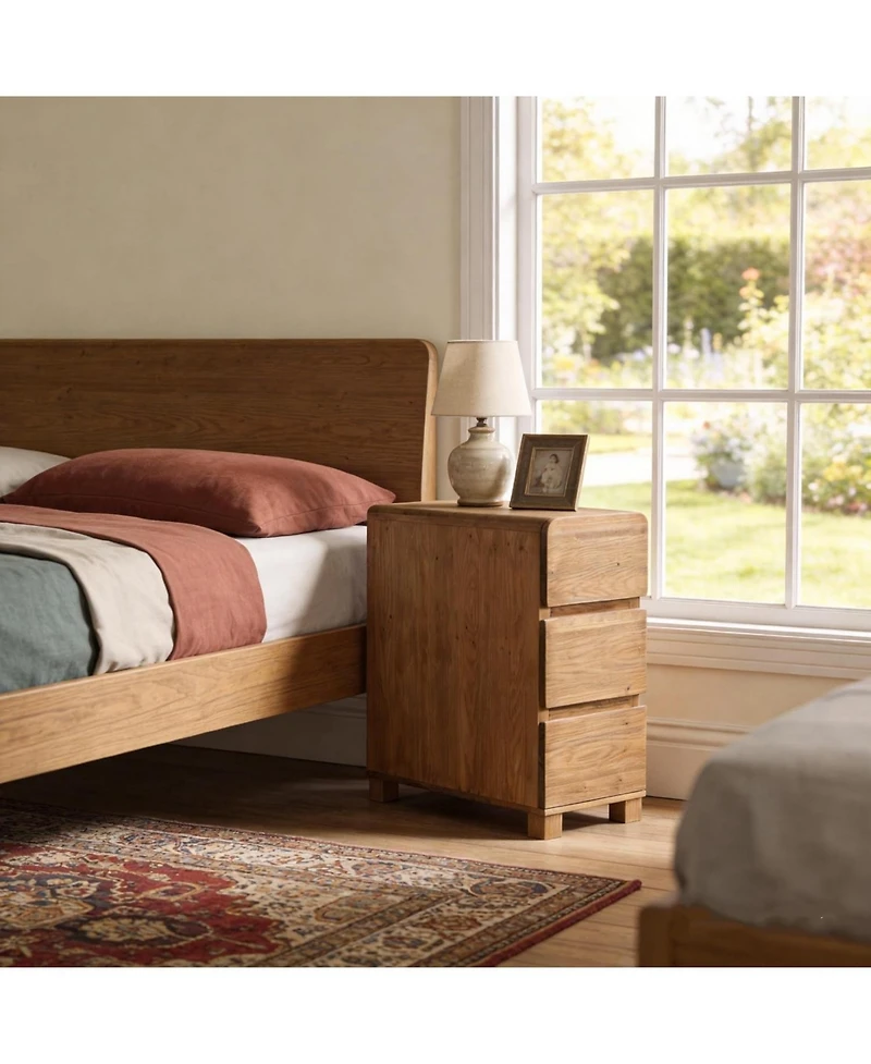 Tribesigns Solid Wood Nightstand with 3 Drawers, Rustic Style