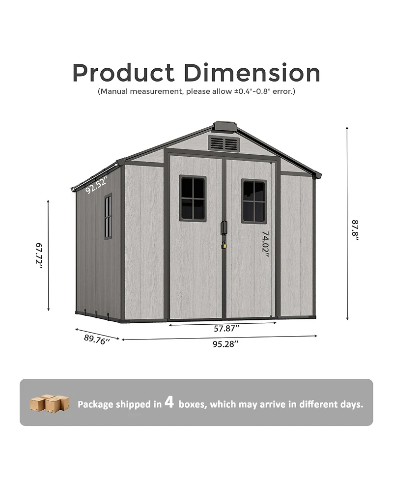 Xizzi Outdoor Storage Shed with Floor, Large Waterproof Resin Garden Tool Shed, Walk-in Backyard Storage Shed with Window and Lockable Door