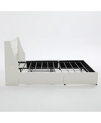 Streamdale Furniture Full Size Upholstered Wingback Bed Frame with Led, Storage and Charging Station