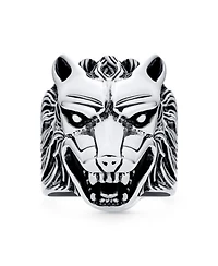 Bling Jewelry Hunter Animal Norse Viking Warrior Signet Fierce Wolf Head Ring Oxidized .925 Sterling Silver