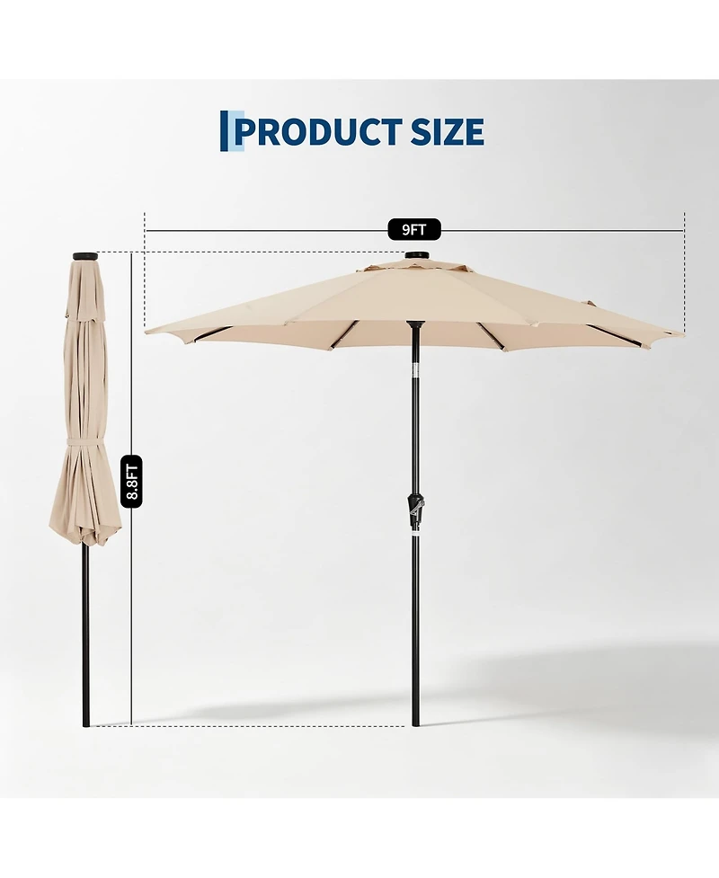 gaomon Outdoor 9FT Table Market Patio Umbrella with 32 Solar Led Lights for Garden, Deck