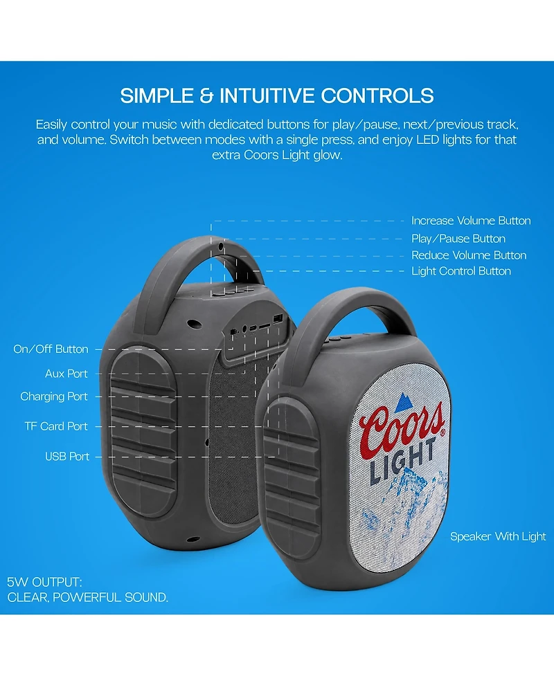 Coors Light Mini Party Speaker with Color Changing Led Lights, Fm Radio, Built-in Handle
