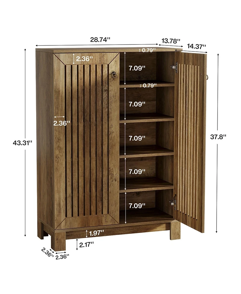 Tribesigns Shoe Cabinet with Doors, 5-Tier Shoe Storage Cabinet, Wooden Entryway Shoe Rack Organizer
