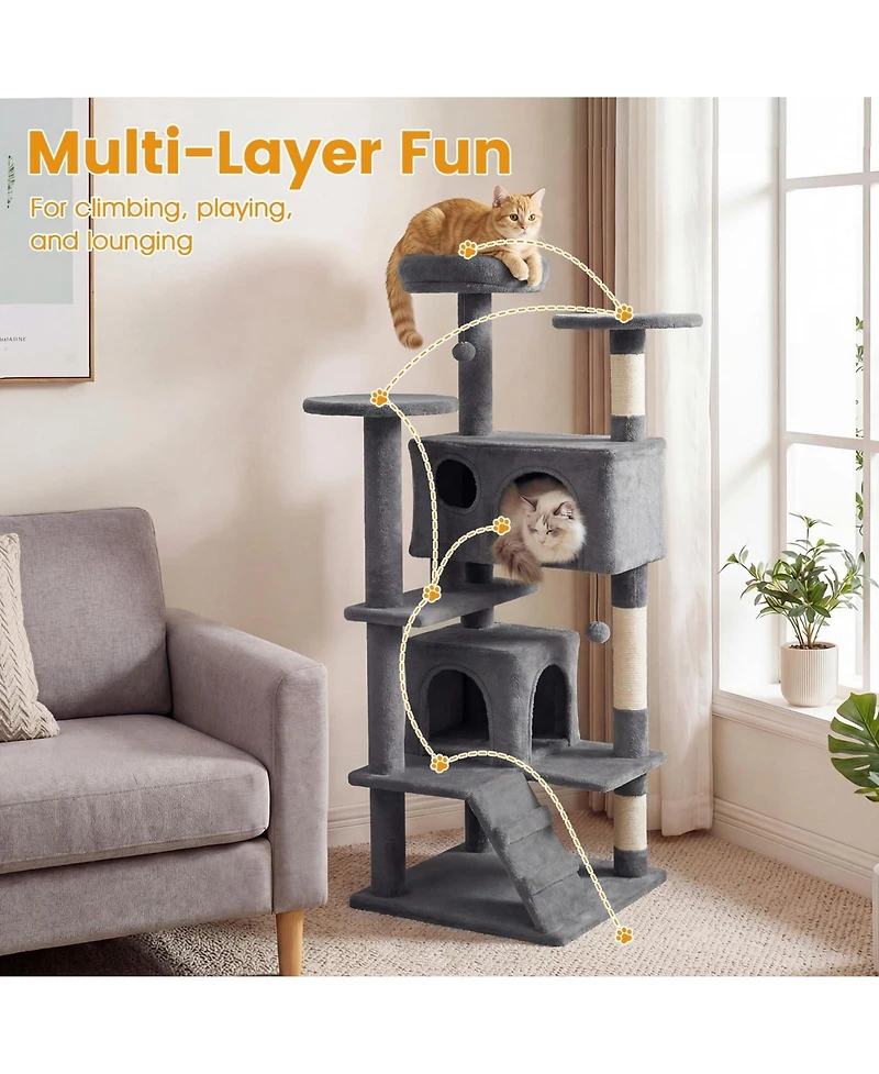 Cozito 52 in Tall Cat Tree Tower for Indoor Cats with Perches and Caves.