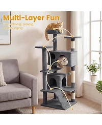 Cozito 52 in Tall Cat Tree Tower for Indoor Cats with Perches and Caves.