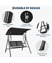gaomon Porch Swing With Adjustable Canopy For Adults 2-Seat Outdoor Waterproof Textilene And Steel Frame Patio Swing Bench