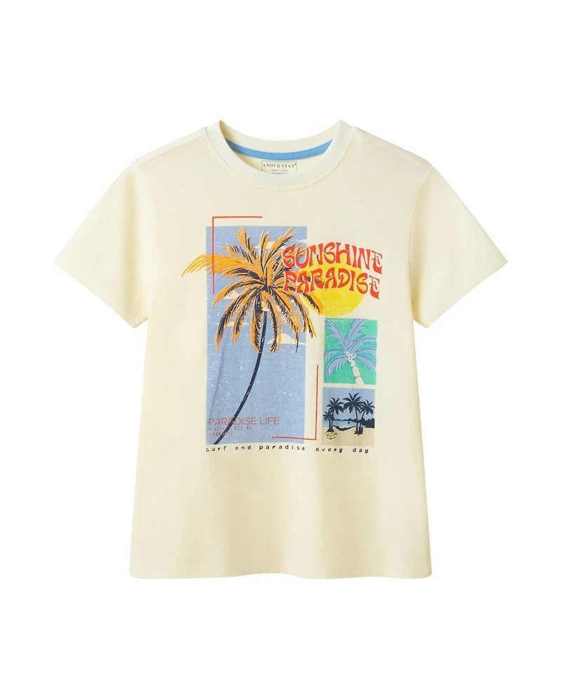 Andy & Evan Big Boys and White Palm Tree Graphic Tee