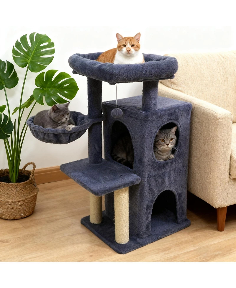 Gymax Cat Tree 2-Tier Condo Padded Plush Top Perch Sisal Scratching Posts